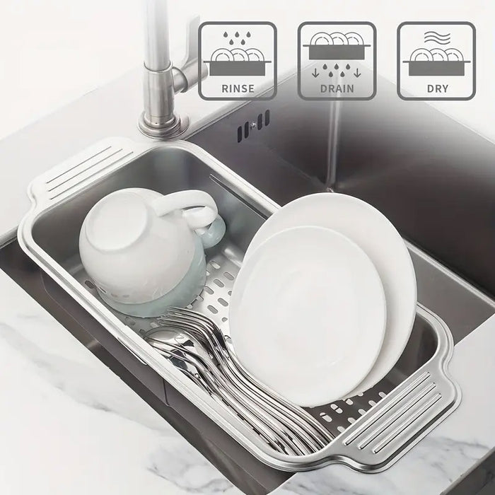 304 Stainless Steel Telescopic Sink Drain Basket with Utensil Holder