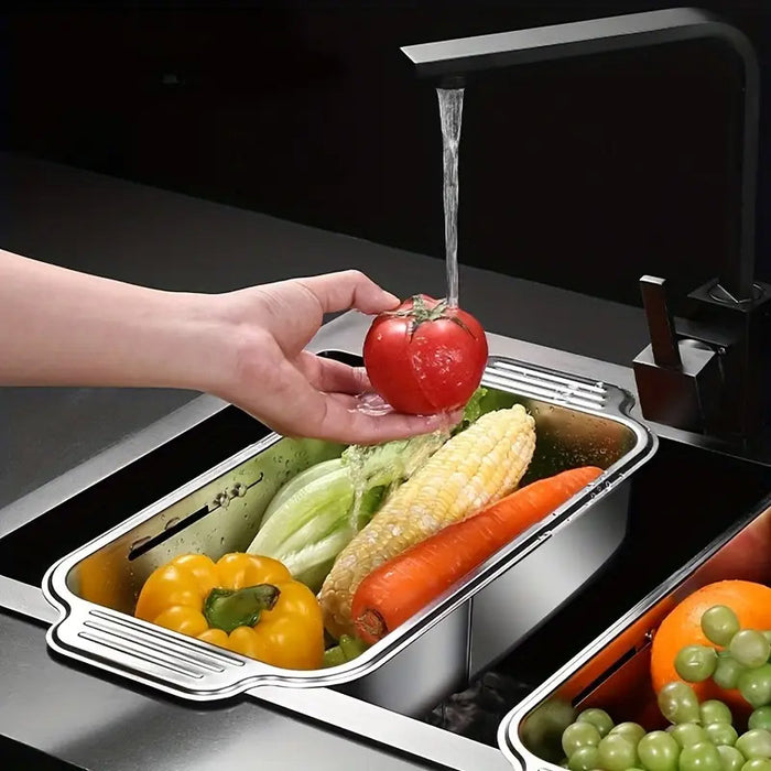 304 Stainless Steel Telescopic Sink Drain Basket with Utensil Holder