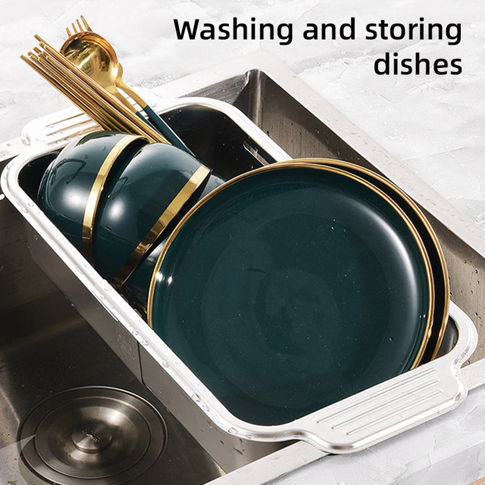 304 Stainless Steel Telescopic Sink Drain Basket with Utensil Holder