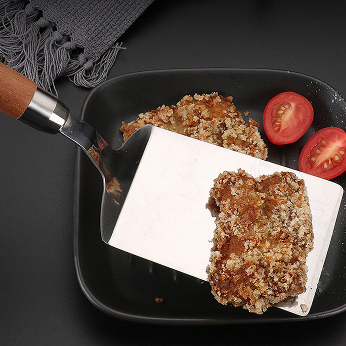 Stainless Steel Cooking Spatula Wide Blade Wooden Handle