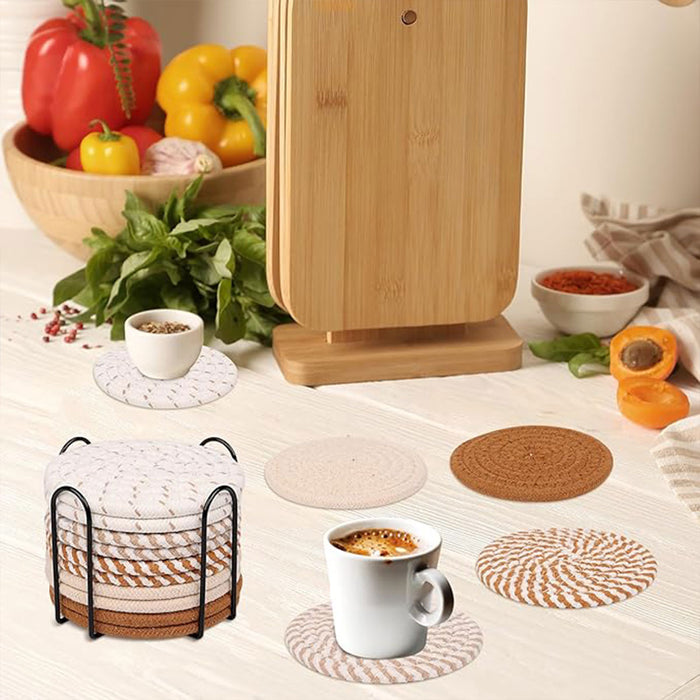 8pcs Round Cotton Woven Coaster, Dining Table Mat