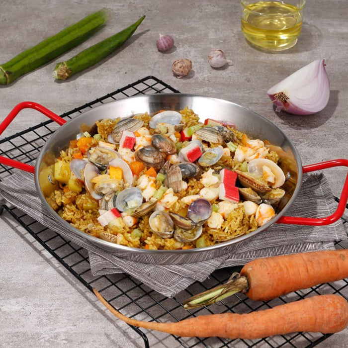 Stainless Steel Seafood Plate with Red Handle 304 Food-Grade 24 to 30 cm