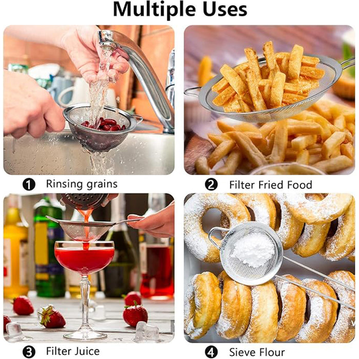 3 Pcs Stainless Steel Flour Sifter Fine Mesh Strainer Set