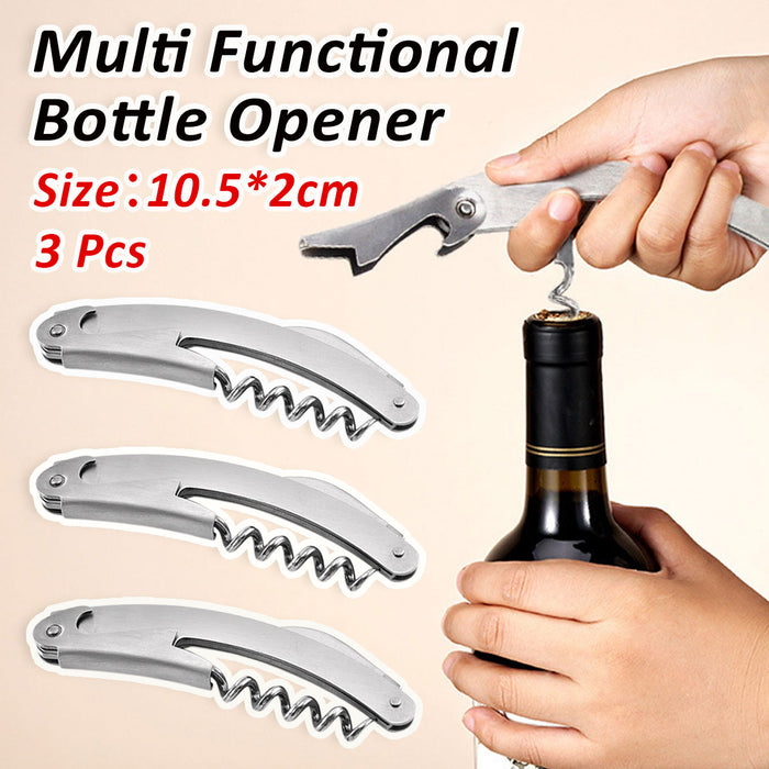 3 Pcs Seahorse Bottle Opener Stainless Steel Foldable Corkscrew