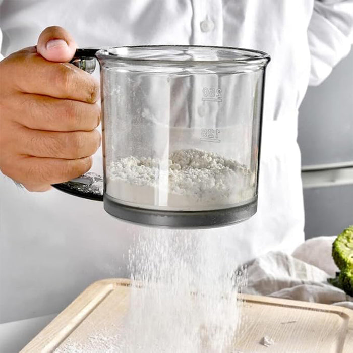 Semi-Automatic Handheld Flour Sifter with Fine Mesh for Baking and Straining