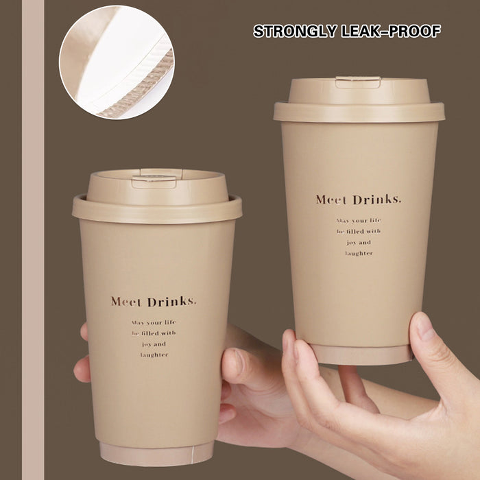 50 Pcs Coffee Paper Cups with Lids Matte Brown 330ml 380ml 500ml