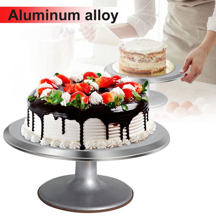Cake Turntable Aluminum Alloy 31cm with Silicone Base Silver