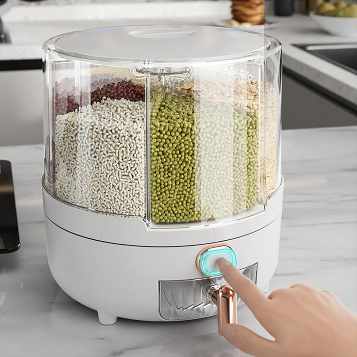 Rotating Rice Storage Container with Button Dispenser