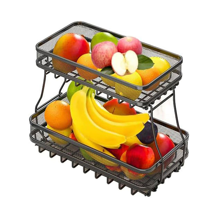 2 Tier Storage Basket Rack Carbon Steel Black 37cm