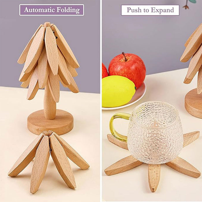 Solid Wooden Trivet for Hot Dish Walnut Christmas Tree Table Heat-Resistant Mat