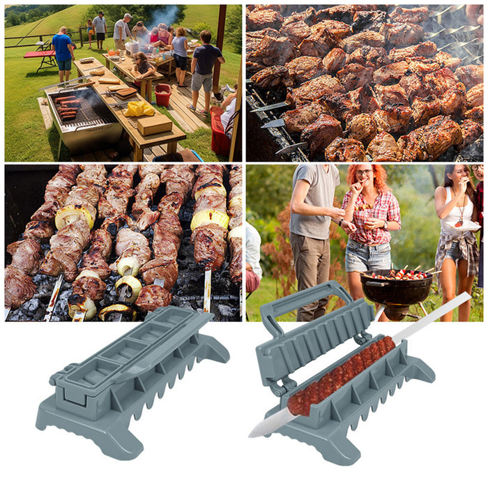 Foldable Barbecue Mold Skewer Maker with Flip Cover Grey