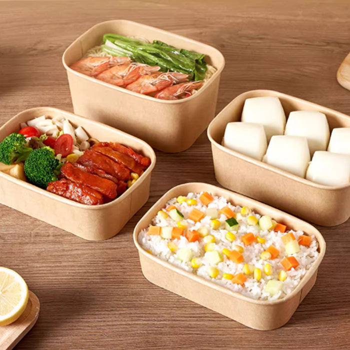 50 Pcs Kraft Paper Lunch Boxes with Lids Microwave Freezer Safe 580-1000 ml