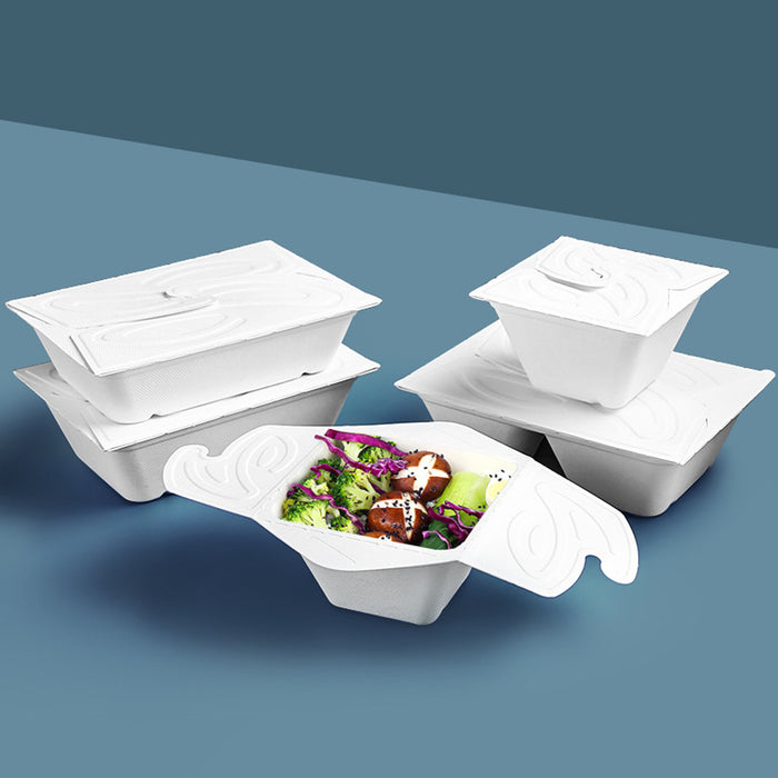 50 Pcs Pulp Salad and Fruit Lunch Boxes Four-Turn Lid White 5 Sizes 550-1050 ml