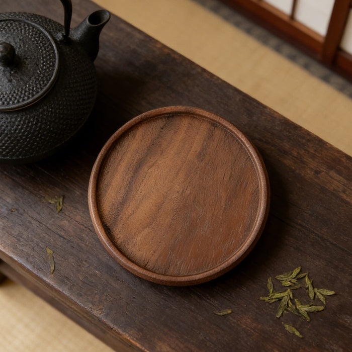 4 Pcs Round Wooden Coaster Set Heat Resistant Natural Wood Grain 8.8 cm