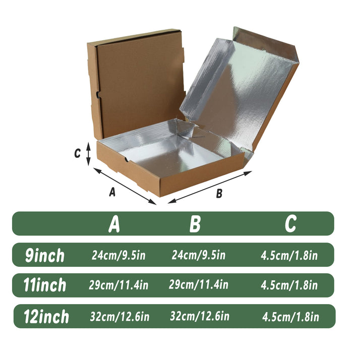 50 Pcs Cardboard Pizza Boxes with Aluminium Foil Lining for Heat Retention