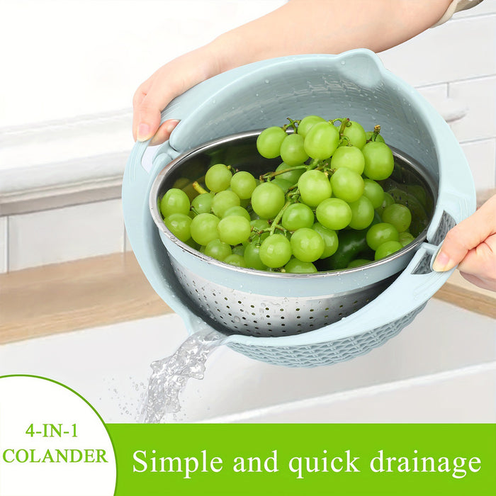 Stainless Steel Drainer Basket With Double Layer Blue