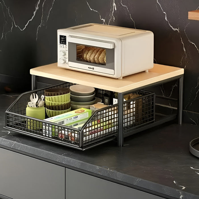 Kitchen Countertop Storage Rack With Drawer Iron Wood