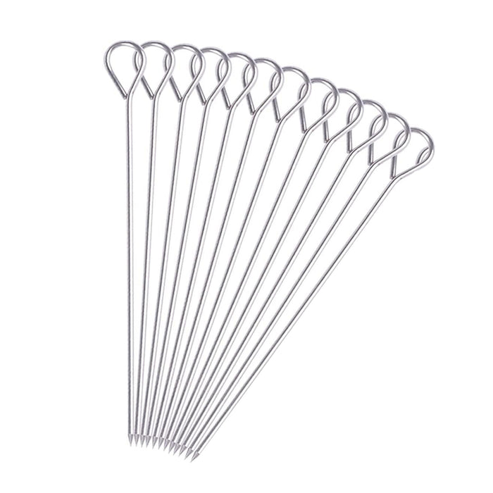 12 Pcs Metal BBQ Skewers Stainless Steel 20cm Looped Handles