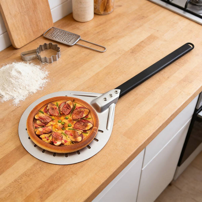 304 Stainless Steel Perforated Pizza Peel with Wooden Handle 3 Sizes 7 in / 8 in / 9 in