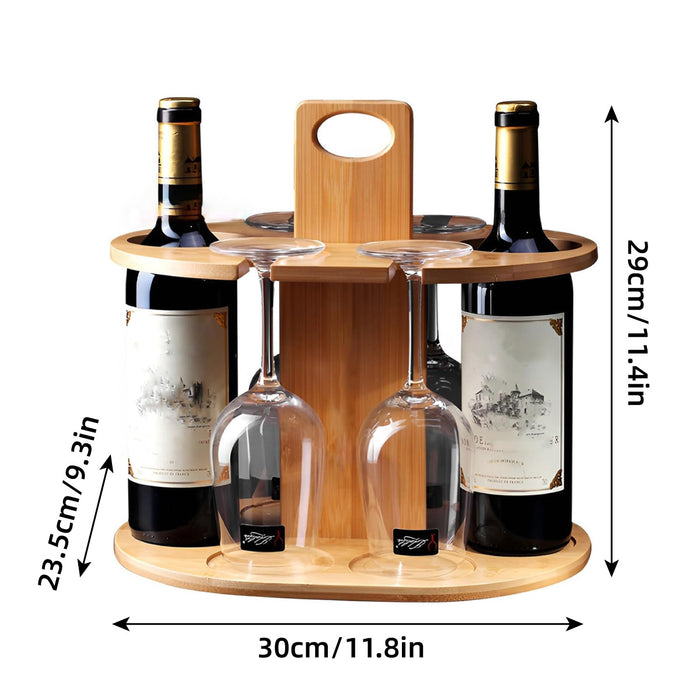 2 Bottles Bamboo Wine Rack with 4 Glasses Holder Free Standing