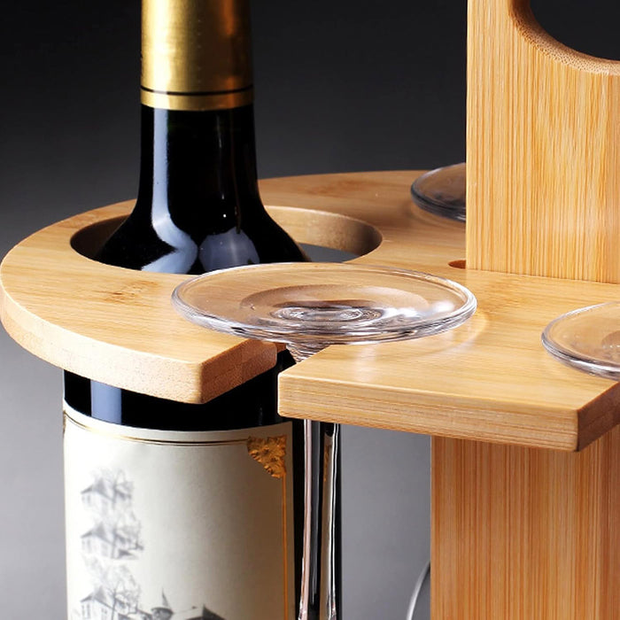 2 Bottles Bamboo Wine Rack with 4 Glasses Holder Free Standing
