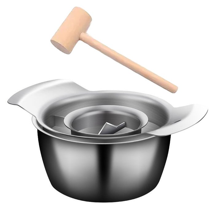 3 Pcs Pomegranate Peeling Tool Set 304 Stainless Steel Bowl 12.3 cm with Wooden Hammer