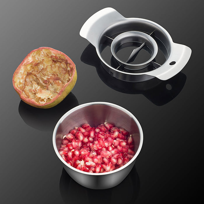 3 Pcs Pomegranate Peeling Tool Set 304 Stainless Steel Bowl 12.3 cm with Wooden Hammer