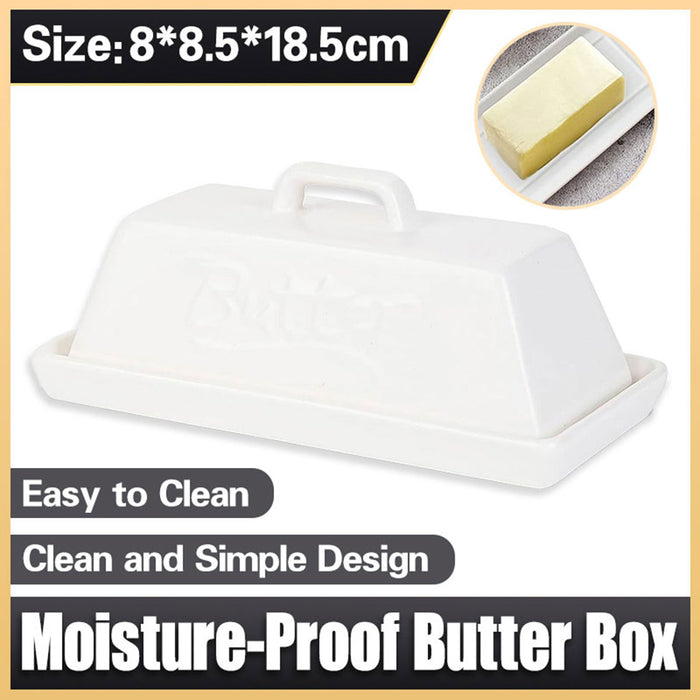 Ceramic Butter Tank with Lid Moisture Proof White 18.5cm