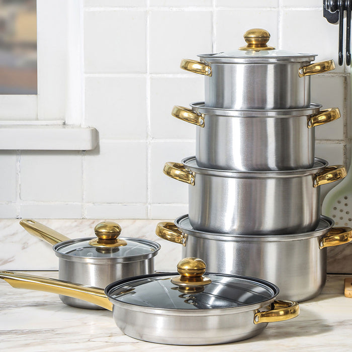 12 Pcs Stainless Steel Cookware Set Non-Stick Pots and Pans