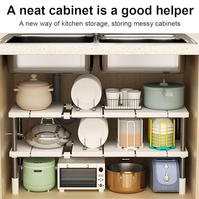 Expandable Kitchen Shelf Organiser Double Layer 54-75cm