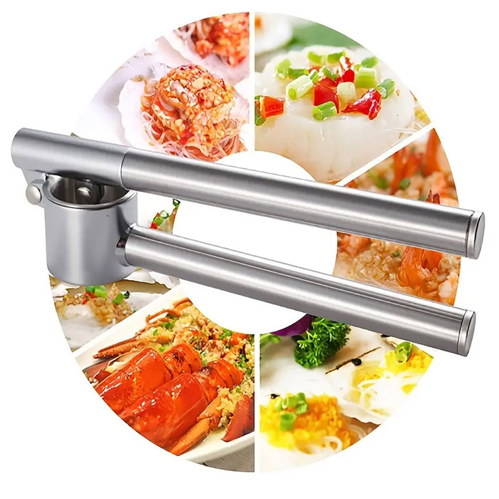 Stainless Steel Garlic Press with Zinc Alloy Removable Chamber