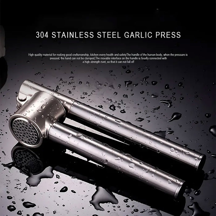 Stainless Steel Garlic Press with Zinc Alloy Removable Chamber