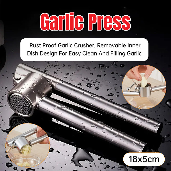 Stainless Steel Garlic Press with Zinc Alloy Removable Chamber