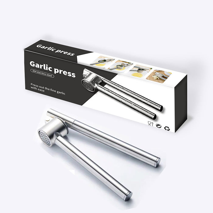 Stainless Steel Garlic Press with Zinc Alloy Removable Chamber