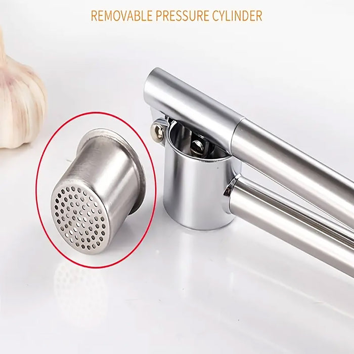 Stainless Steel Garlic Press with Zinc Alloy Removable Chamber
