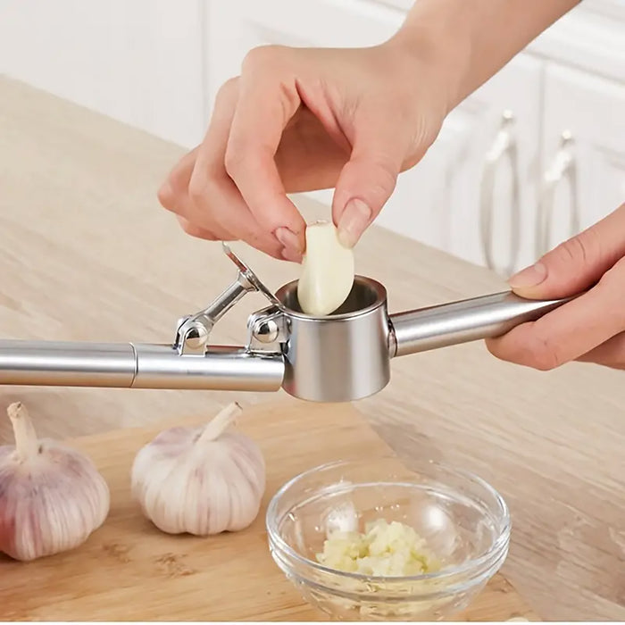 Stainless Steel Garlic Press with Zinc Alloy Removable Chamber