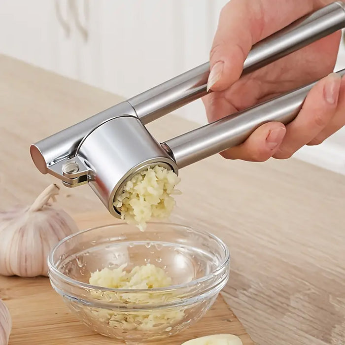 Stainless Steel Garlic Press with Zinc Alloy Removable Chamber