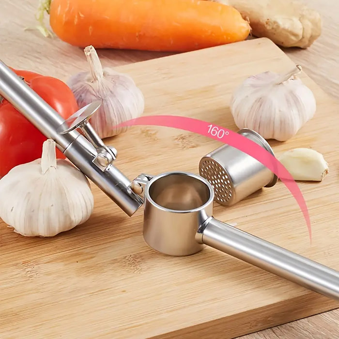 Stainless Steel Garlic Press with Zinc Alloy Removable Chamber