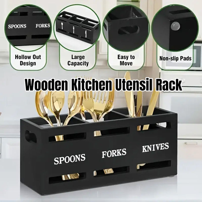 Wooden Knife Fork Storage Box Chopsticks Spoon Organizer