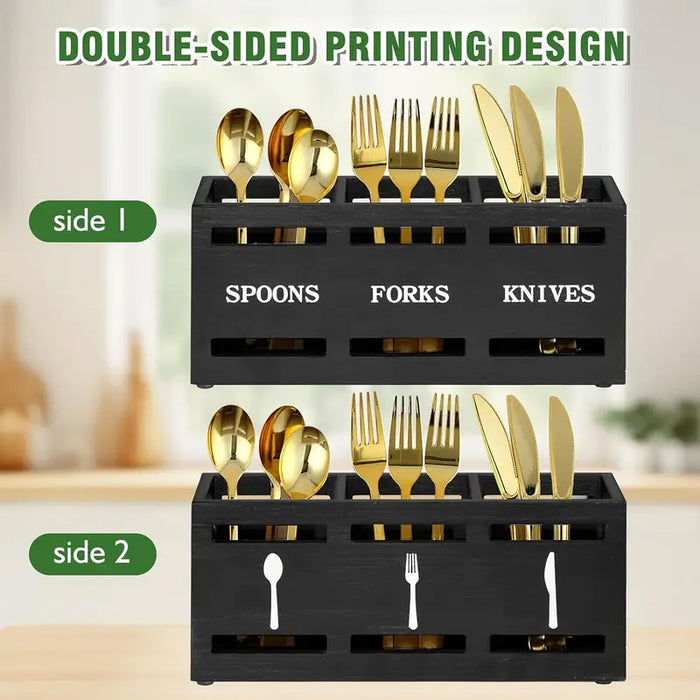 Wooden Knife Fork Storage Box Chopsticks Spoon Organizer