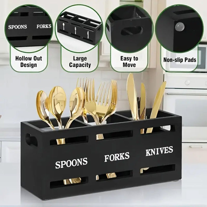 Wooden Knife Fork Storage Box Chopsticks Spoon Organizer
