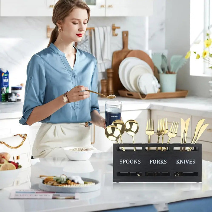 Wooden Knife Fork Storage Box Chopsticks Spoon Organizer