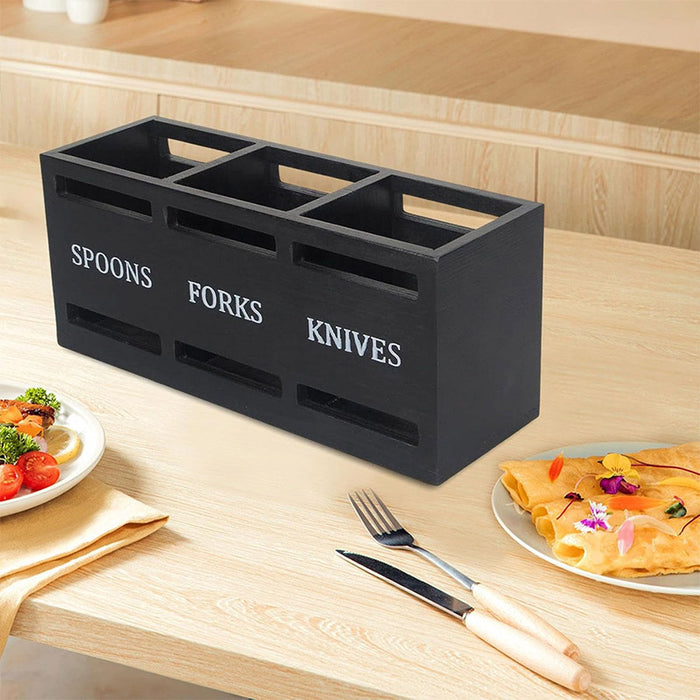 Wooden Knife Fork Storage Box Chopsticks Spoon Organizer