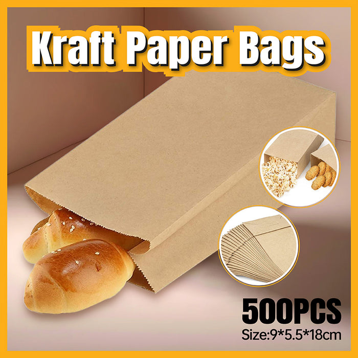 500Pcs Kraft Paper Bags Food Grade Recyclable for Bakery and Takeaway Use