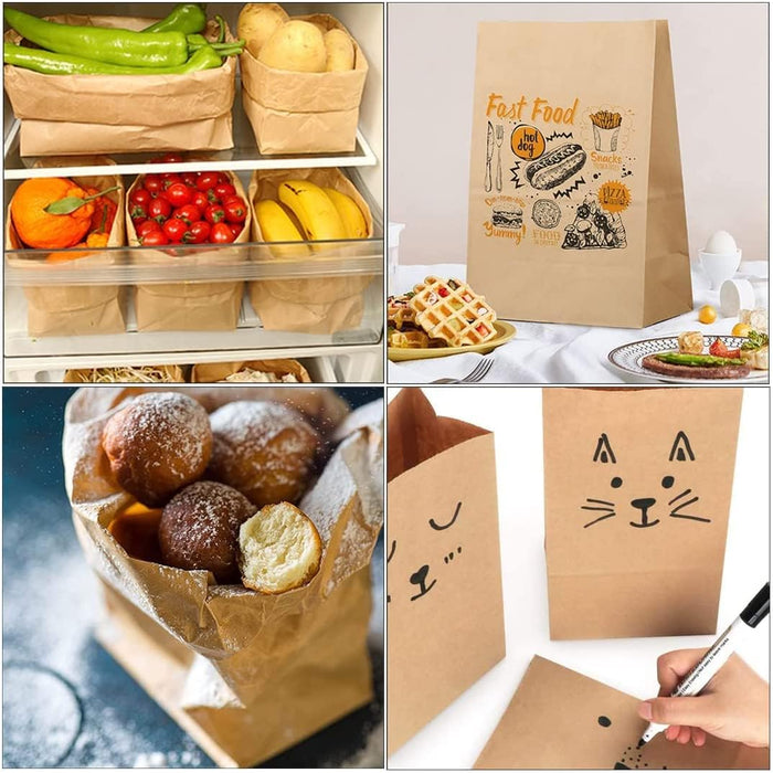 500Pcs Kraft Paper Bags Food Grade Recyclable for Bakery and Takeaway Use