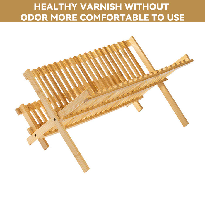 Foldable Bamboo 2 Tier Dish Drying Rack for Kitchen Counter