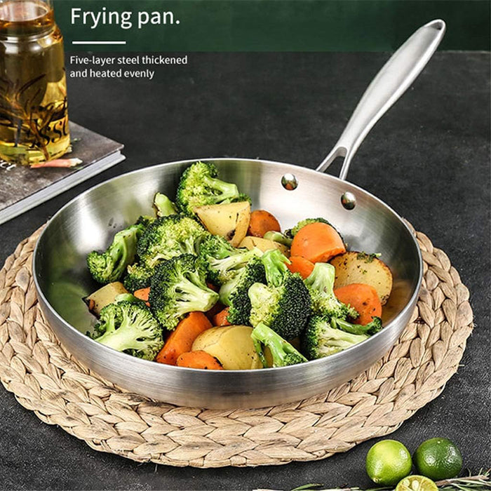304 Uncoated Stainless Steel Wok Pan Triple-Layer Base for Induction and Gas Stove