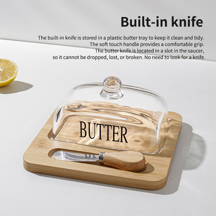 Butter Dish with Glass Lid Bamboo Base With Knife Slot