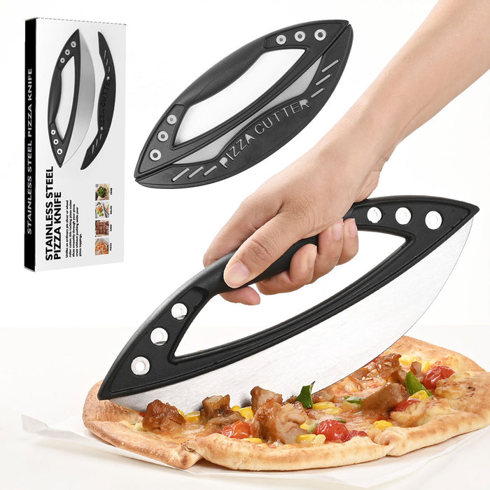 430 Stainless Steel Pizza Cutter with Protective Cover PP Handle 29.6 x 11.5 cm