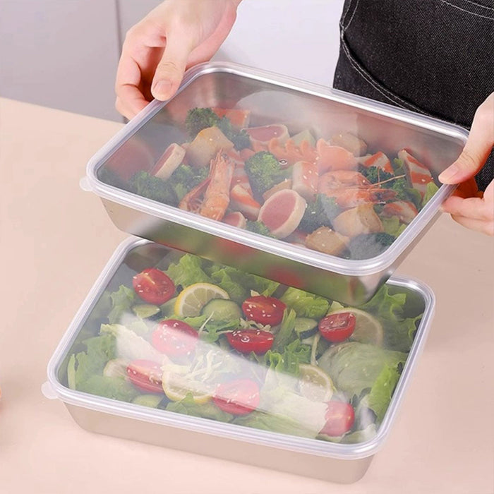 2pcs Stainless Steel Food Storage Containers With Lid, 55x200x55mm